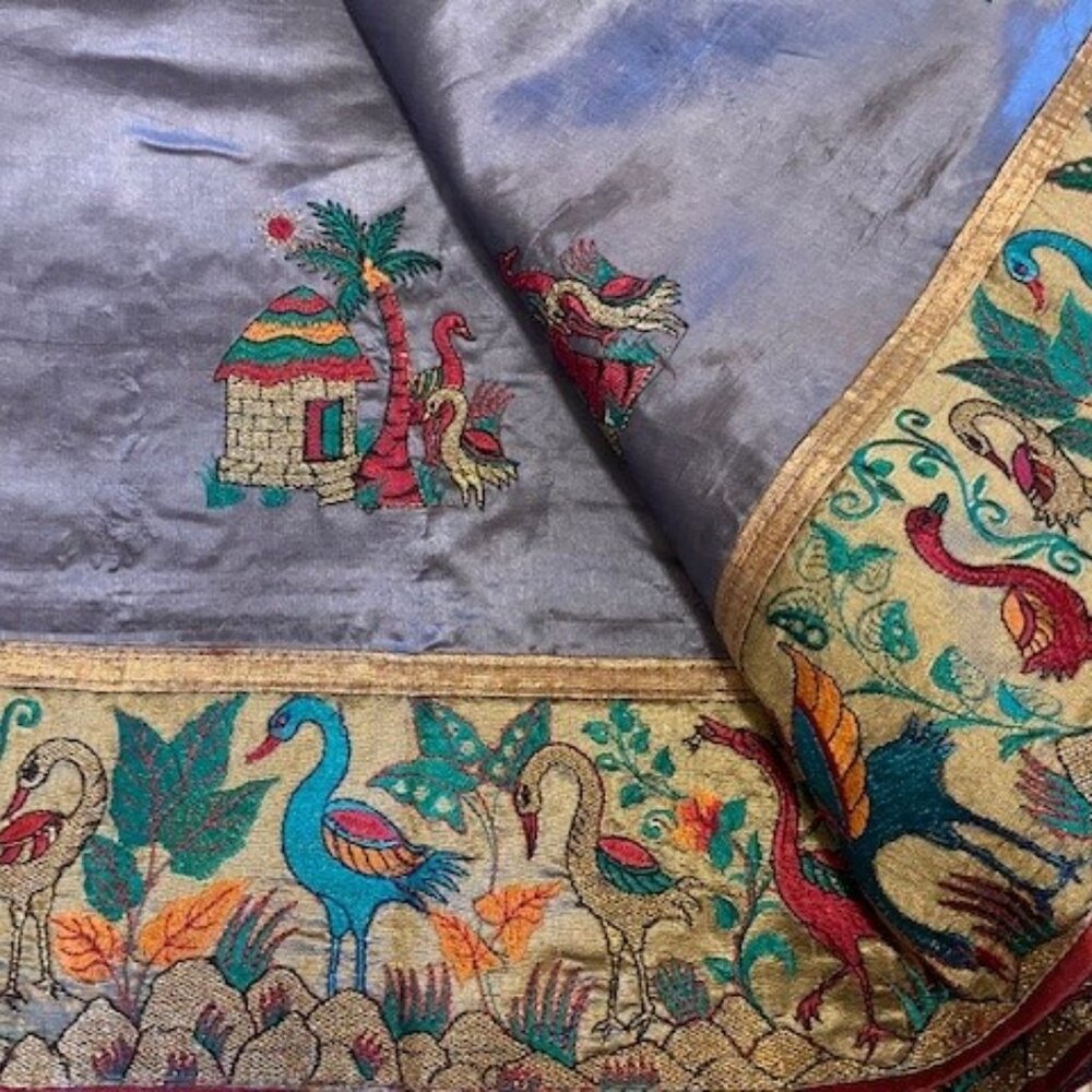 Indian WOMENS Grey PURE SILK SAREE